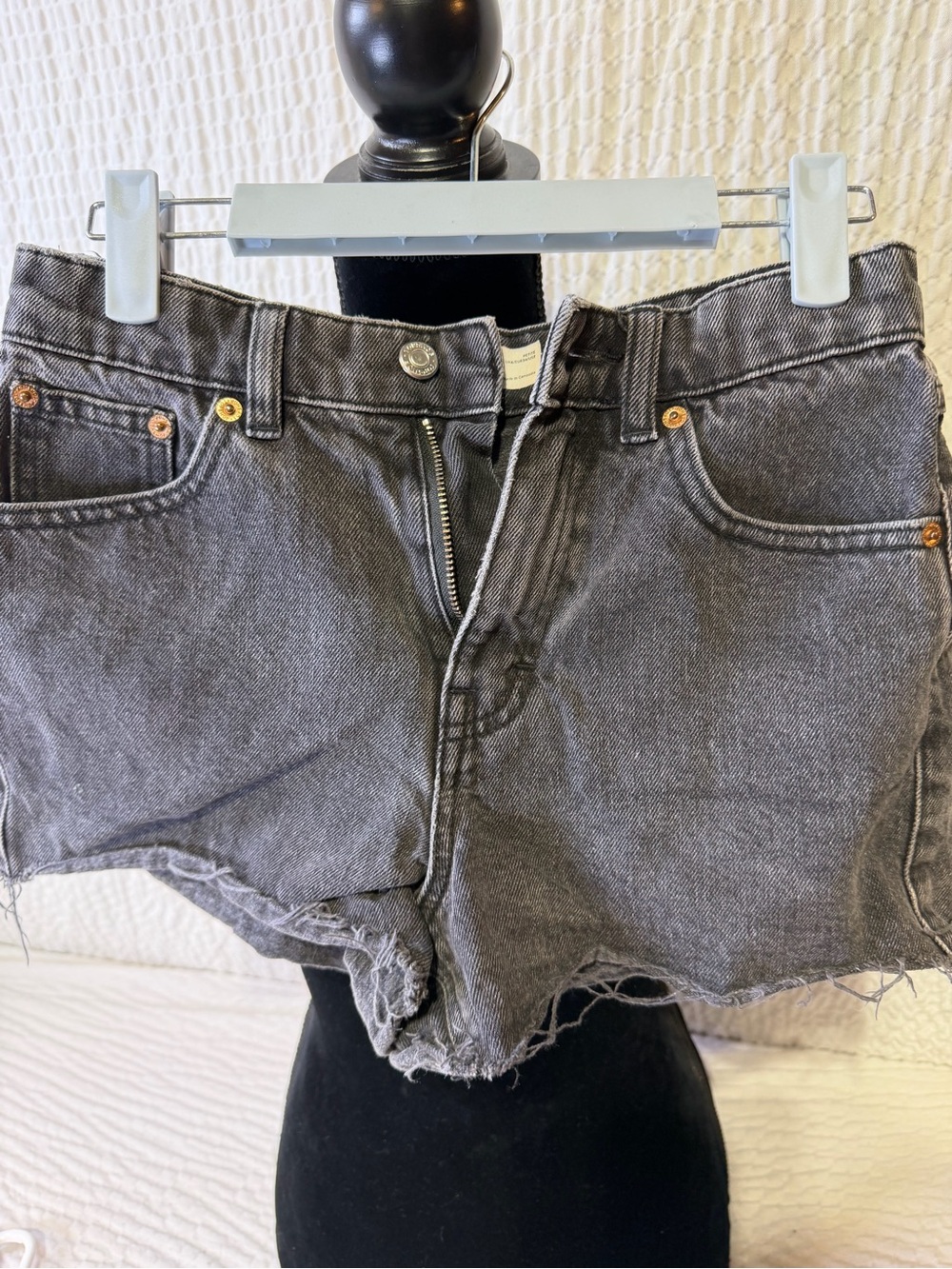 Topshop Black Washed Cutoff Denim Shorts petite 2